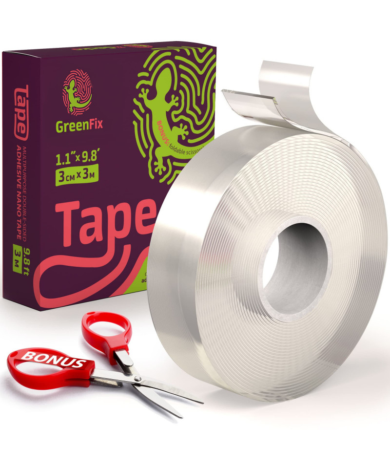 GreenFix Heavy Duty Double Sided Tape - Strong Adhesive Mounting Tape -  Waterproof Removable Nano Clear Wall Tape - Adhesive
