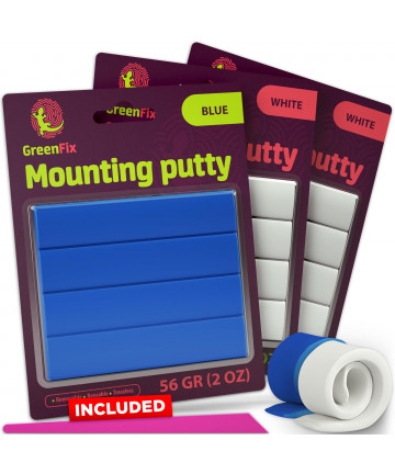 3 Pack GreenFix Adhesive Putty 2oz - White & Blue Sticky Putty - Mounting Putty for Walls Removable - Sticky Tack for Wall