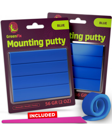 2 Pack GreenFix Mounting Putty 2oz - Sticky Tack for Wall Hanging Removable - Blue Adhesive Putty - Wall Putty for Hanging